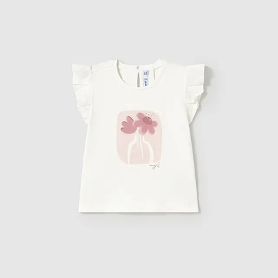 MAYORAL Тениска къс ръкав елегантна с къдрички в бял-розов цвят за мини момиче Майорал