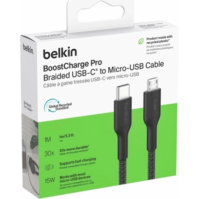 Belkin CAB026HQ1MBK BOOST CHARGE PRO™ USB-C/microUSB, 1m černý