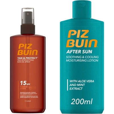 Piz Buin Set Tan & Protect Oil Spray SPF 15 + After Sun Moisturising Lotion olejový sprej a zklidňující krém po opalování 150 ml + 200 ml – Hledejceny.cz