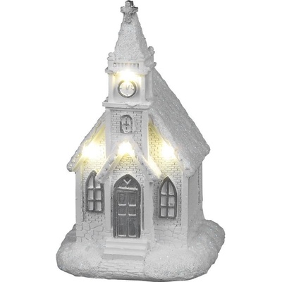 MagicHome Dekorácia Kostol biely 4 LED teplá biela 2xAAA interiér 10x9x17 cm