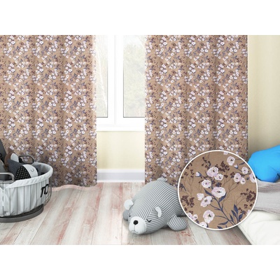 Biante Dětský dekorační závěs PML-036 Pnoucí květiny na hnědém 145x140 cm