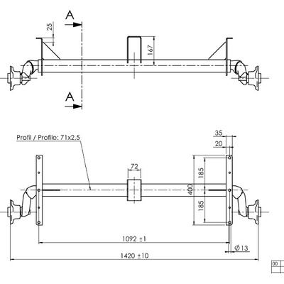 Náprava AL-KO UBR 700-5 (750 kg) a 1092 mm, c 1420 mm, 100x4, patky 159 (Agados,Vezeko) 90370 – Zboží Mobilmania