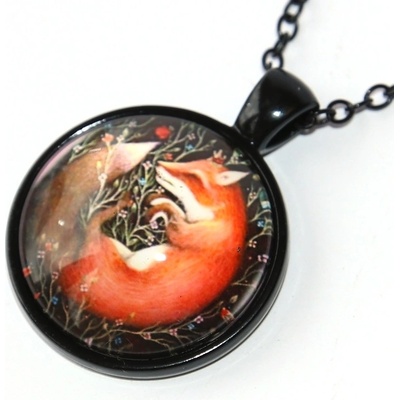 Jewerly Fashion Řetízek Amulet Liška spí v květinách, Moudrá bytost odpočívá, Love Fox 2546