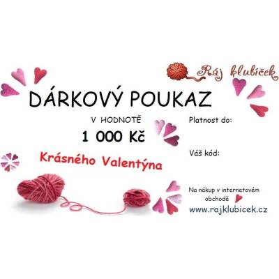 Dárkový poukaz VALENTÝN v hodnotě 1000 Kč