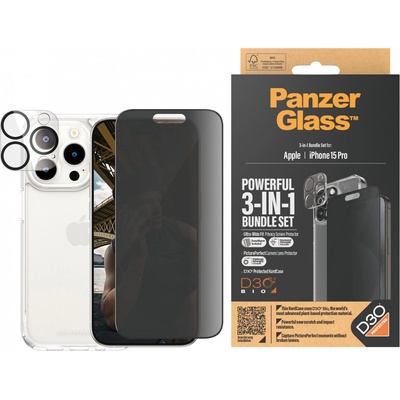 Panzer Стъклен протектор PanzerGlass за Apple iPhone 15 Pro UWF Privacy Bundle (UWF Privacy screen protector, HardCase, протектор за камера)