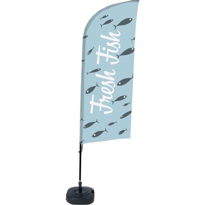 Jansen Display Kompletní sada reklamní vlajky ve tvaru křídla, Čerstvá ryba, anglicky, 1105 x 3300 mm