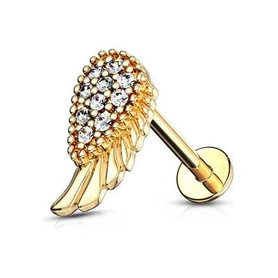 Šperky4U labreta piercing do brady křídlo zlacené LB0005-GD