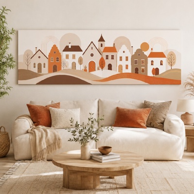 Obraz na plátně - BOHO městečko Křenice FeelHappy.cz Rozměr obrazu (Šířka x Výška): 210 x 70 cm