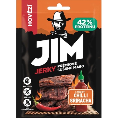 JIM JERKY hovězí s příchutí Chilli Sriracha 23 g – Zbozi.Blesk.cz