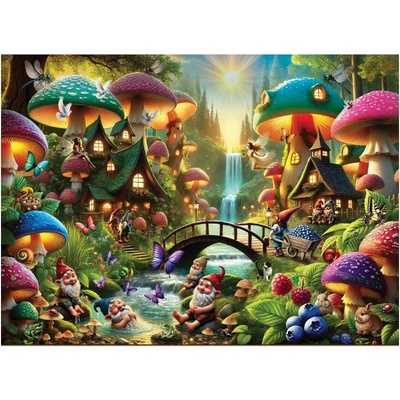 Дървен пъзел Wooden City, 1010 части - Вълшебната страна на гъбите (NB 0819-XL)