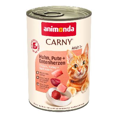 Výhodné balenie animonda Carny Adult 12 x 400 g - morčacie, kuracie a kačacie srdce