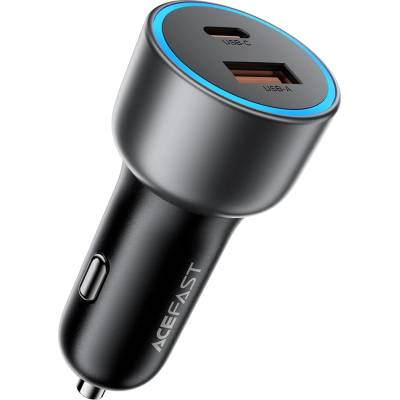 ACEFAST Зарядно за кола Acefast (B21) - USB, Type-C, 75W, PD3.0, LED фоново осветление, интелигентно разпределение на мощността, DC12-24V - Метално сиво