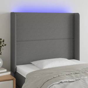 vidaXL LED горна табла за легло, тъмносива, 103x16x118/128 см, плат (3123899)