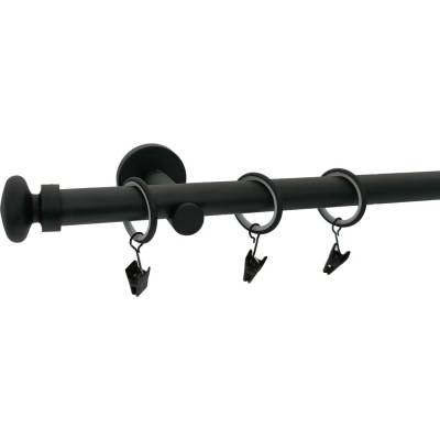 KovovégarnýžeCZ Froya modern 19 mm Jednořadá prodloužená Kroužky s žabkou černá matná 180 cm