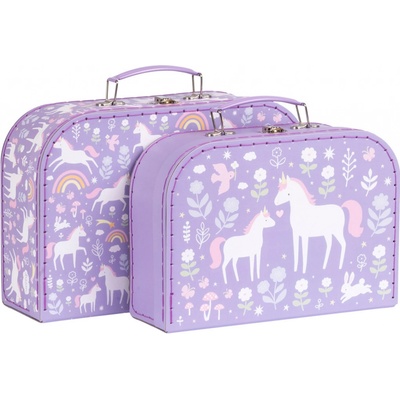 A Little Lovely Company sada dvou kartonových kufříků jednorožci a duha