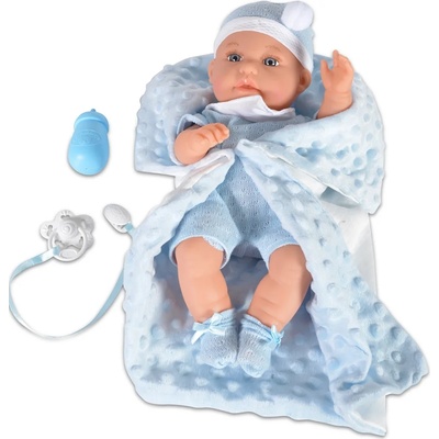 Moni Кукла-бебе Moni Toys - Със синьо одеялце и аксесоари, 36 cm (108307)