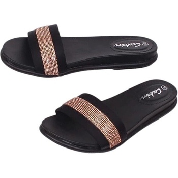 Image 1 of Дамски черни чехли с бронзови камъчета