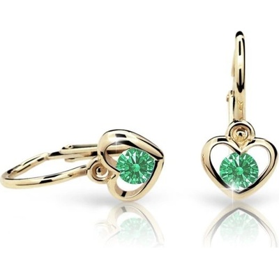 Danfil dětská srdíčka C1943 ze žlutého zlata s kamínkem Emerald Green zapínání brizura