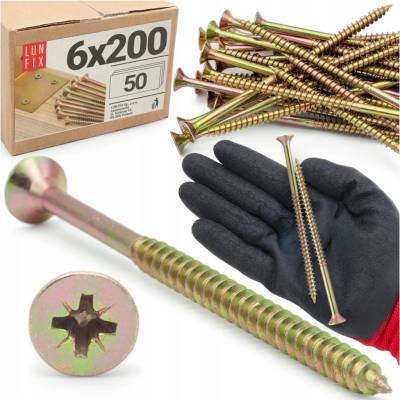 Lun Fix Vruty do dřeva 200 mm tvrzené žlutý zinek 6x200 univerzální 50 Ks.