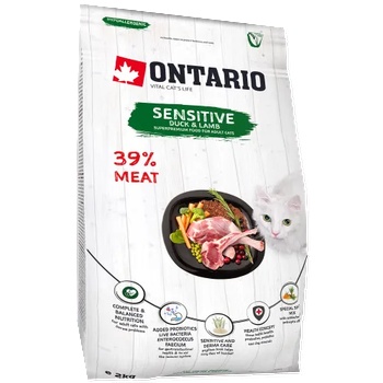 ONTARIO SENSITIVE - DERMA Adult Duck Lamb cat food - суха храна за пораснали котки с патица и агне, за чувствителни стомаси, лъскав косъм и козина 2 кг, Чехия 213-10625