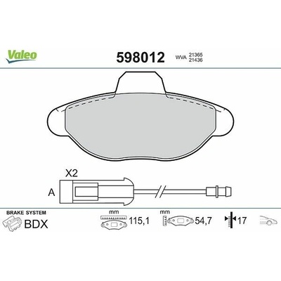 Sada brzdových platničiek kotúčovej brzdy VALEO 598012