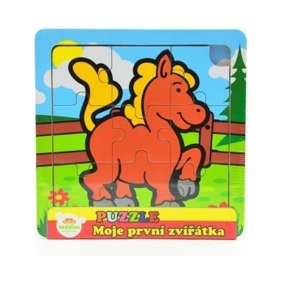 Teddies Mini puzzle drevěné 9 dílků Moje první zvířátka Kočička