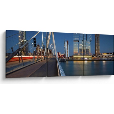 Obraz - Stmívání v Rotterdamu, Holandsko, třídílný 150x50 cm – Hledejceny.cz