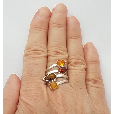 Ibeauty Jantarový prsten moderní tříbarevný J 567R P