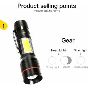 Jiangsu Bright Мултифункционален акумулаторен led фенер 500 lm с режим на увеличение и странична светлина, usb 828 М20-108