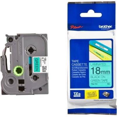 Brother TZe-741 Tape Black on Green, Laminated, 18mm, 8 m - Eco (TZE741)