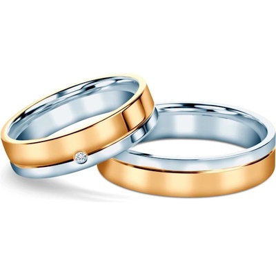 SAVICKI Сватбени халки: двуцветно злато, плоски, 5 мм