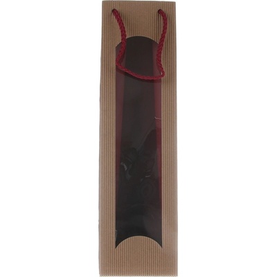 Darčeková taška natur-bordová s okienkom na 1 fľašu 100 x 80 x 360 mm