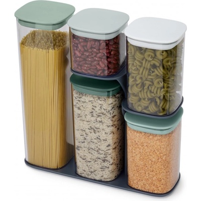 Joseph Joseph Комплект буркани 5 бр с поставка Joseph Joseph Podium 81128, Без BPA, Стъкло, Зелен/Бял (81128)