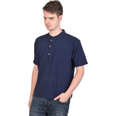 Sanu Babu pánská košile-kurta s krátkým rukávem a kapsičkou 3 knoflíky černá