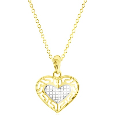 Gemmax Zlatý řetízek s přívěskem srdíčko s řeckým motivem GLSCN-41051-36261