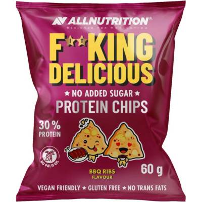 F**KING Delicious proteinové kukuřičné chipsy s příchutí barbecue žebírek 60 g