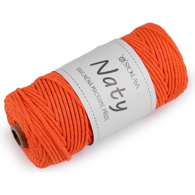 Bavlněná pletací příze macrame Naty Ø3 mm rozčesávací, střední, 8 oranžová