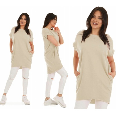 Dámska dlhá tunika oversize s vreckami MF580 Béžový