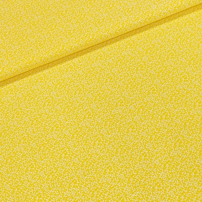 Bavlněné plátno 1593601/90 bílé lístečky na žluté, š.150cm (látka v metráži)