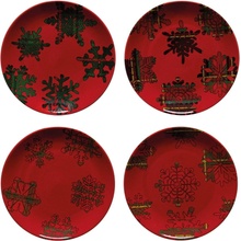 Casafina Súprava červeno-čiernych dezertných tanierov z kameniny Snowflake 21,6 cm 4 ks