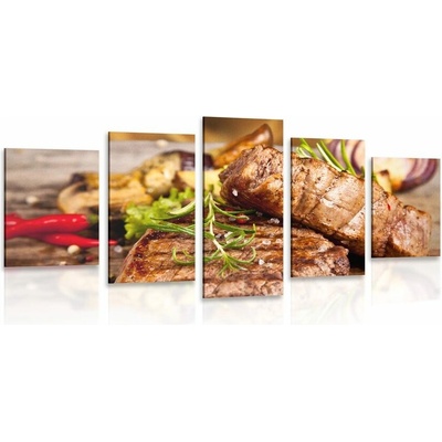 5-dielny obraz grilovaný hovädzí steak
