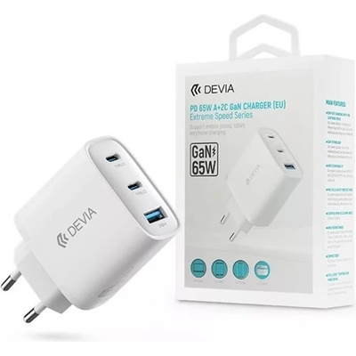 DEVIA ST111615 Extreme Speed Series 65W 2xUSB C/USB бял захранващ адаптер (ST111615)