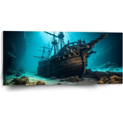 Sablio Obraz Vrak drevenej lode na dne mora - 110x50 cm