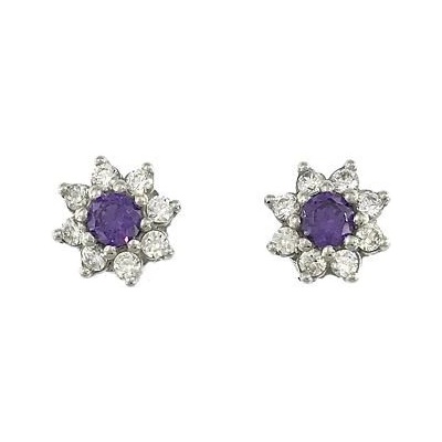 Infinitysilver stříbrné náušnice kytičky s fialovým zirkonem 438141FZ