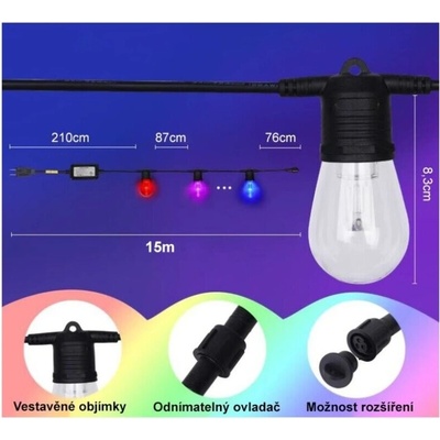 Immax 07900L NEO LITE vnejší dekorativní girlanda 15m, 15W/1200lm 2700K RGB, IP65