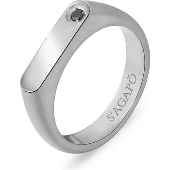 S'Agapõ Pánský ocelový prsten s černým zirkonem Tag Me Too STG33