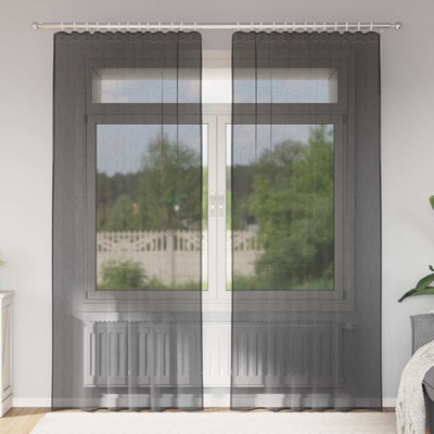 vidaXL Пердета от воал с прът джобове, 2 бр, черно (4102169)