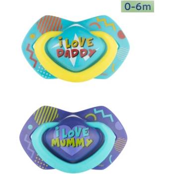 Canpol Babies 2 ks symetrických silikon cumlíkov Neon Love Baby modrá