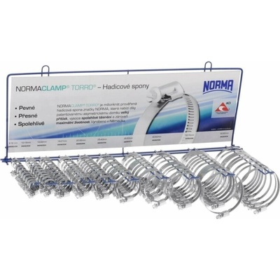 ACI stojan osadený neperforovanými hadicovými sponami typ W1, (10x10 ks) NORMACLAMP TORRO