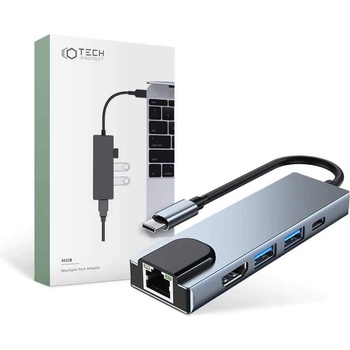 Tech-Protect USB-C Hub 5in1 v3 - USB-C хъб за свързване на допълнителна периферия за компютри и лаптопи с USB-C порт (тъмносив)